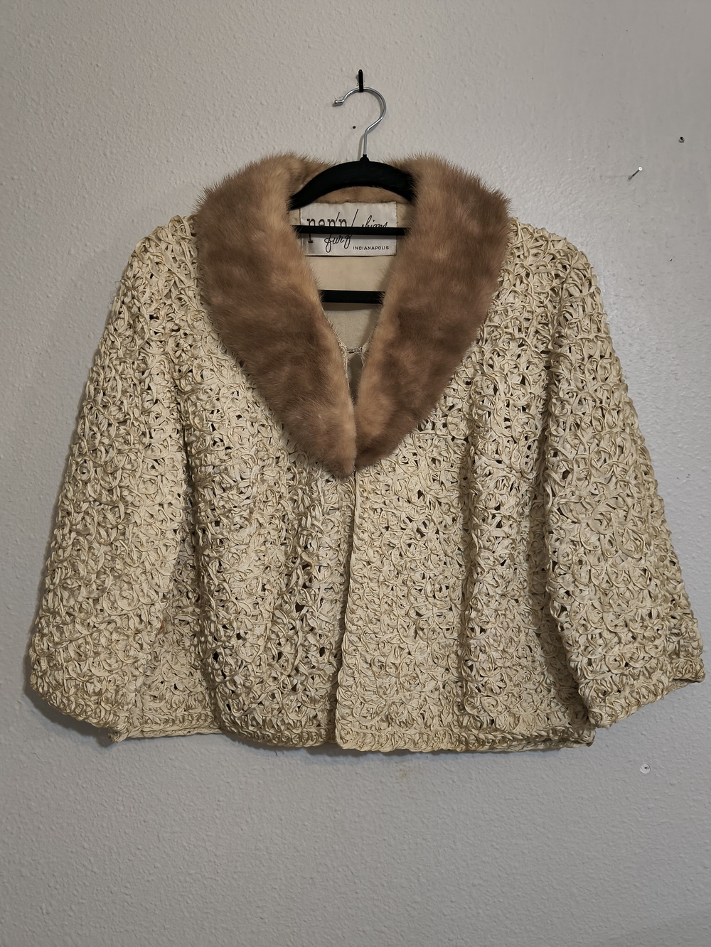 Vintage Penn Fashions Genuine Mink Collar Textured Cream Jacket S